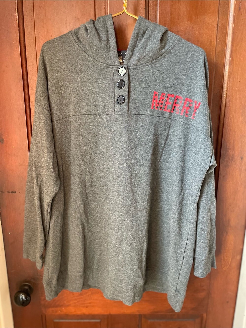Lane Bryant women's 18/20 long sleeve gray hooded Christmas top